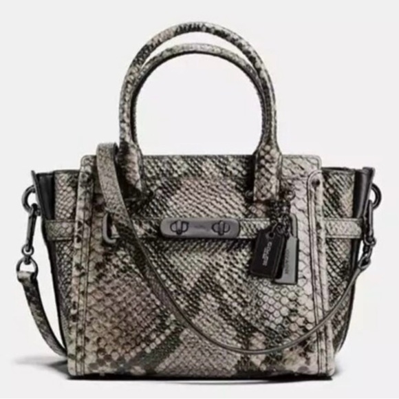 Coach Handbags - Coach Python-Print Top-Handle Satchel in Neutral Taupe and Black